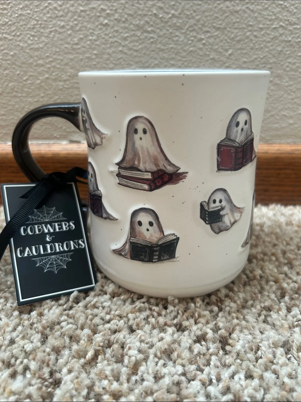 Cobwebs & Cauldrons Ghosts Reading Ceramic Mug - White